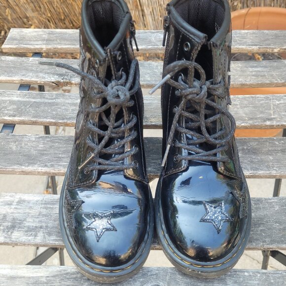Kids Dr. Martens 1460 Black Patent leather Star Glitter Lace up boots Size 3 US - Picture 3 of 12